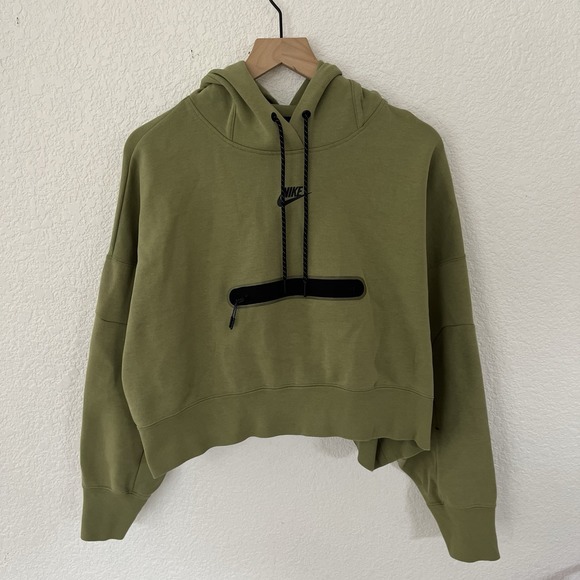 Nike Tops - Nike Sportswear Tech Green Fleece Women's Over-Oversized Crop Pullover Hoodie M
